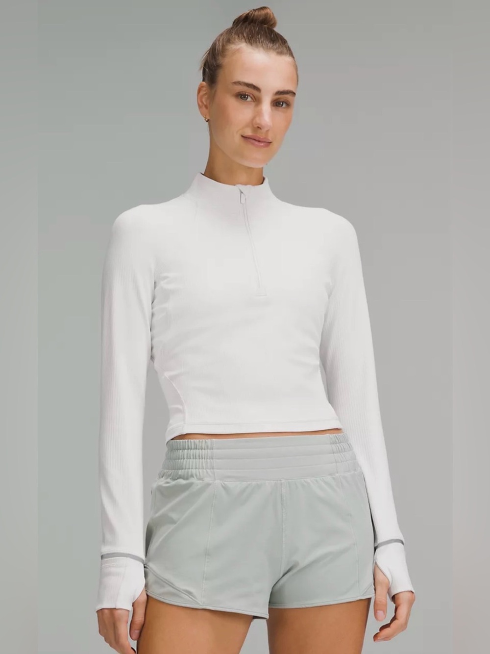 Lululemon It's Rulu Run Ribbed Cropped Half Zip, Size 2